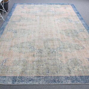 6.9x10.1 ft Large Rugs, Vintage Rug, Turkish Rug, Oushak Rugs, Rugs For Bedroom, Blue Floor Rug, Large Turkish Rug, Muted Anatolian Rug,
