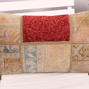Turkish Pillow, Boho Pillow Sham Cover, 12x20 Pillow for Sofa, Gift Pillow, Beige Pillow, Boho Rectangular  Pillow, Patchwork Pillow,