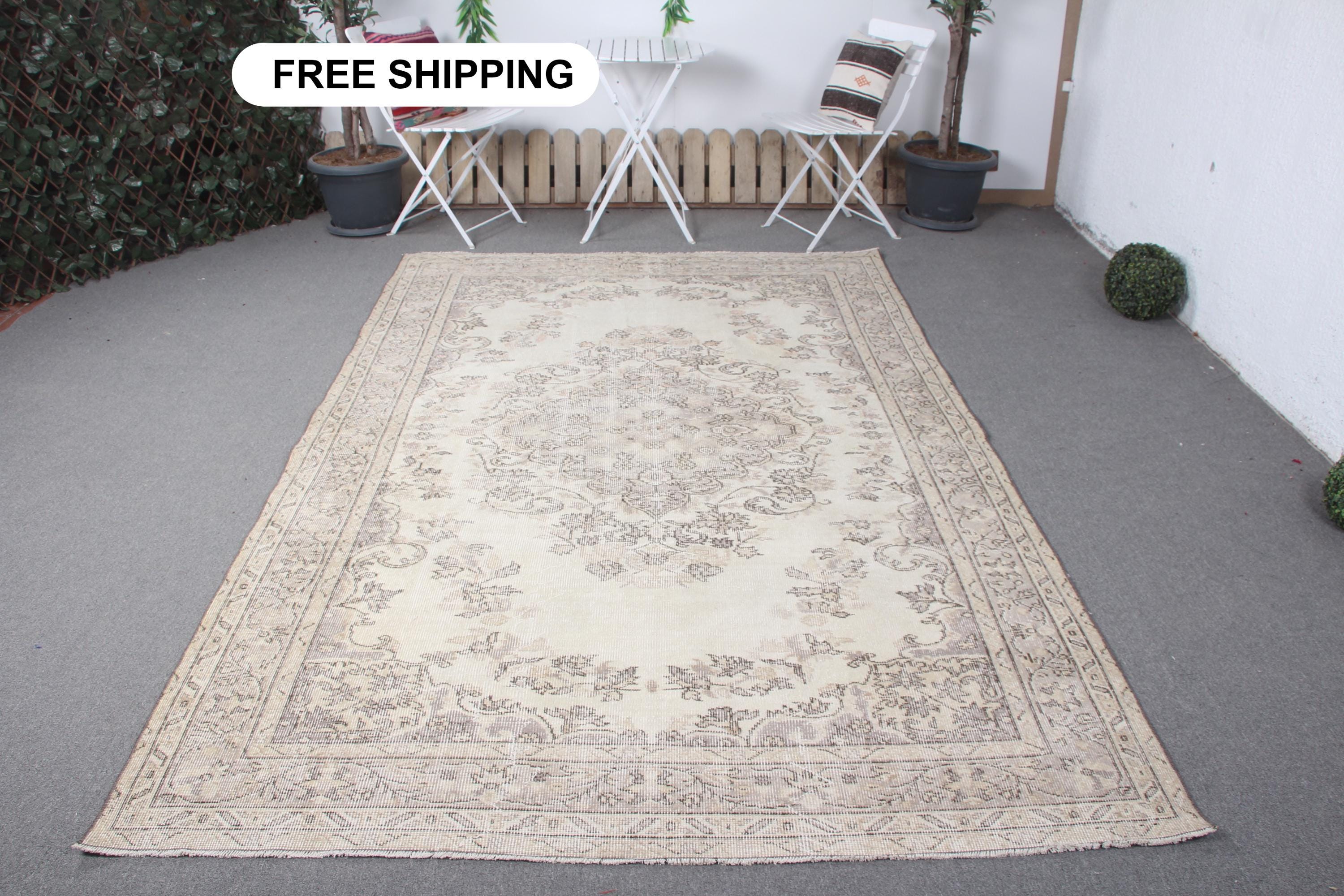 Vintage Rug, 6x9 Large Rug, Turkish Rug, Antique Rugs, Rugs For Bedroom, 6x9.4 ft Beige Rug, Handwoven Vintage Turkish Rug, Oushak Rug,