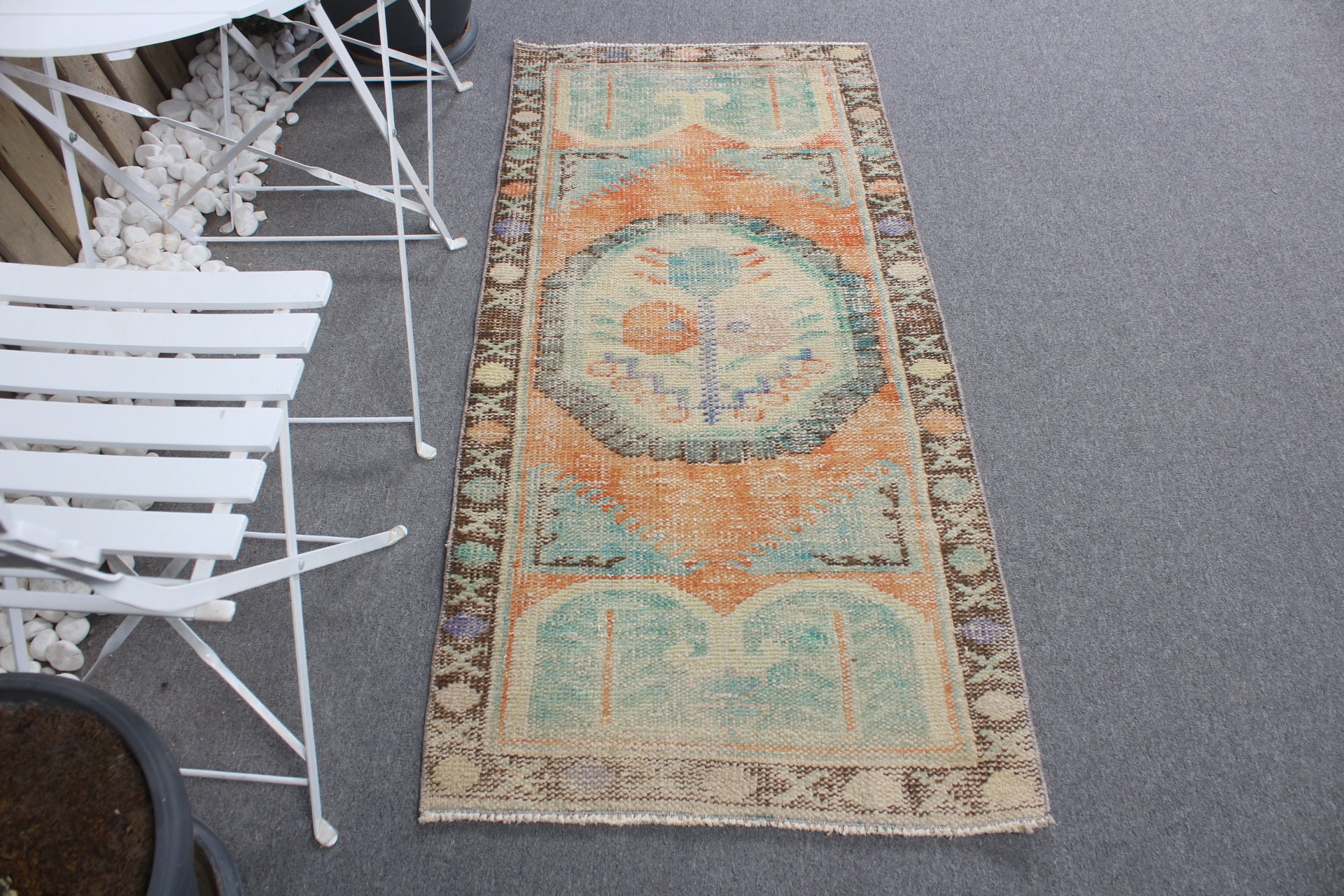 52×141 \"幸せの青い鳥\" ViNTAGE TURKiSH RUG Vintage Turkish Rug Blue and Yellow 5.7' by 3.6' – Femme