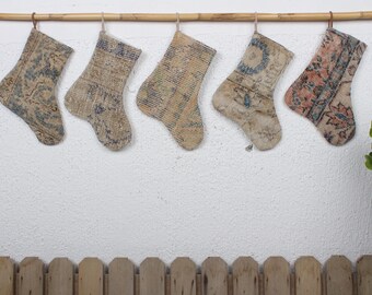 Meia de Natal Kilim feita à mão, tapete vintage para decoração de Natal, meia de família personalizada, meia de Natal exclusiva e personalizada para decoração