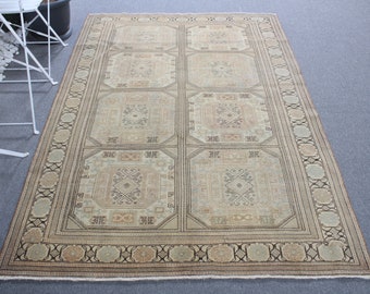 Alfombra turca, alfombra vintage, alfombras de 1,5 x 2,1 m, alfombras Oushak, alfombras para cocina, alfombra Oushak marrón, alfombra turca, alfombra geométrica.