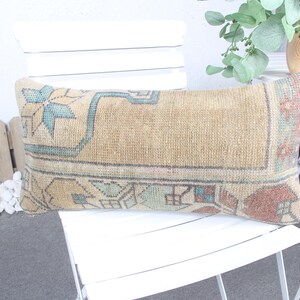 Vintage Pillow, Interior Designer Pillow, 12x24 Vintage Kilim Throw Pillow, Pillow for Sofa, Beige Cushion, Decorative Lumbar Pillow Pillow,