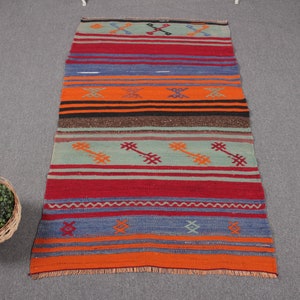 Small Kilim, Turkish Kilim, Vintage Kilim, Patterned Kilim, Rugs For Kitchen, Rainbow Rug, Striped Kilim, Organic Kilim, Bedroom Kilim,