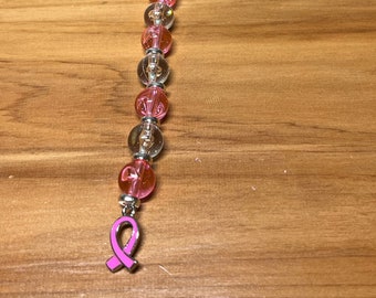 Dilation and Effacement Beads with Breast Cancer Ribbon Charm - One Strand, Two Purposes