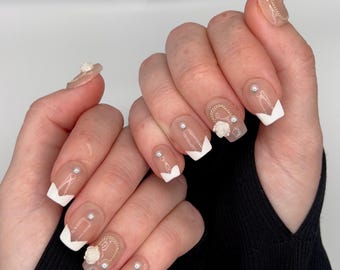 Handmade Press On Nails | 10 PCS REUSABLE | Gel / Acrylic | Forever Yours | Wedding Nails