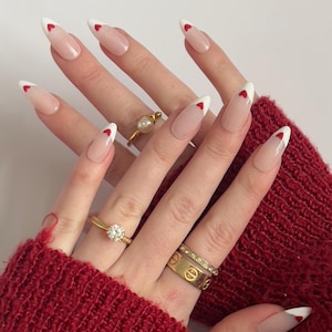 Handmade Press On Nails | 10 PCS REUSABLE | Gel / Acrylic | Cupid&#39;s Touch | French Tip Nails | Valentine&#39;s Day Nails