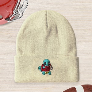 Squirtle Superbowl Embroidery Beanie Poke Beanie Winter Hat Football Beanie Pika -chu Beanie Bulbasaur Beanie Winter Anime Skull Cap Poke