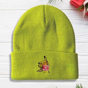 Pika -chu Christmas Embroidery Beanie Poke Beanie Spring Winter Hat Multiple Colors Charmander Beanie Squirtle Beanie Winter Anime SkullCap