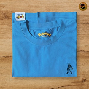 Lucario Embroidery T Shirt Summer Shirts Fighting Type Poke Embroider Pika -chu Bulbasaur Squirtle Charmander T Shirt Poke Tanktop Anime