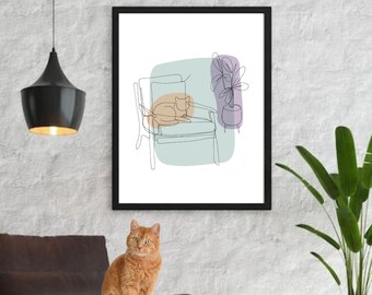 Stampa gatto impreciso, Design linea minimalista, Stampa digitale, Arte della parete, Oggettistica per la casa, Decorazione della parete, Stampa gatto, Amanti dei gatti, Poster gatto