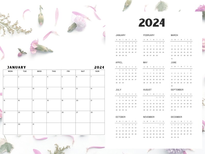 2024 Printable Calendar, Monthly Planner 2024, A4, Letter, A3