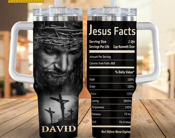 Jesus Facts Portrait Art Customized Tumbler, 40oz Tumbler With Handle, Christian Gift, Baptism Gift, Personalized 40oz Tumbler, Custom Gift