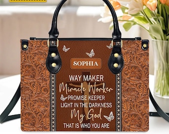Way Maker Miracle Worker Promise Keeper Leather Handbag, Personalized Leather Handbag, Gift For Jesus Lovers, God Faith Believers