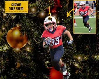 American Football Kid Customized Photo Acrylic Ornaments, Christmas Gift, Photo Ornament, Football Ornament, Holiday Decors, Xmas Decors