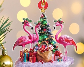 Flamingo Christmas Ornament, Flamingo Ornament, Christmas Tree Decor, Custom Flamingo Ornament, Gift For Flamingo Lovers, 2d Flat