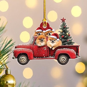 Pomeranian Dog Christmas Ornament 2d Flat, Pomeranian Christmas Ornament, Pet Lover Gift, Plastic Car Hanging Ornament, Dog Christmas