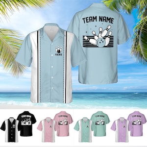 Personalized Retro Bowling Hawaiian Shirt, Custom Bowling Shirt, Matching Bowling Team Shirt, Bowling Lover Gift, Fathers Day Gift