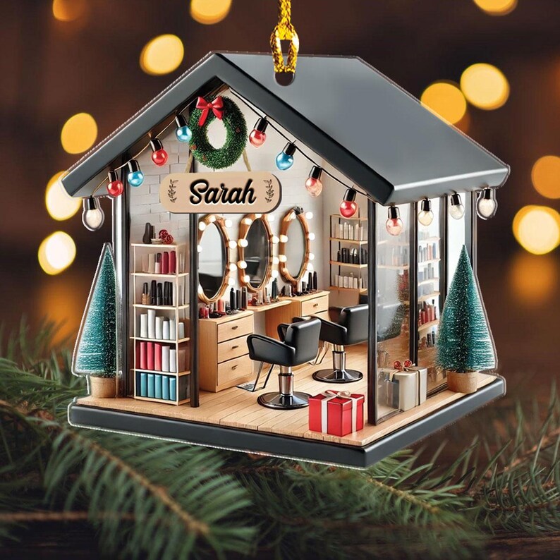 Hair Salon Ornament, Personalized Hair Salon 2d Flat Ornament