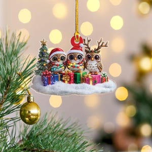 Christmas Owl 2d Flat Ornament, Owl 2024 Ornament, Christmas Gift, Kids Christmas Ornament, Owl Christmas Ornament, Santa Owl