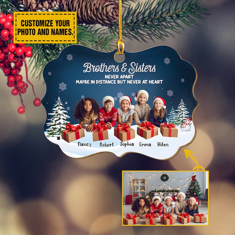 Brother and Sister Never Apart Wooden Ornament, Family Gift, Siblings