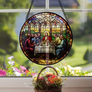 Last Supper Stained Glass Window Hanging Ornament, Stained Glass Suncatcher Gift Of Faith, Christian Gift, Bible Religious Ornament Xmas