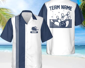 Personalized Retro Bowling Hawaiian Shirt, Custom Name Button Down Shirt, Matching Bowling Team Shirt, Bowling Lover Gifts,Bowler Gift Shirt