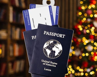 Passport Travel Christmas Ornament 2D Flat Ornament, Honeymoon Vacation Passport Ornament, Custom Travel Keepsake, Christmas Tree Decoration