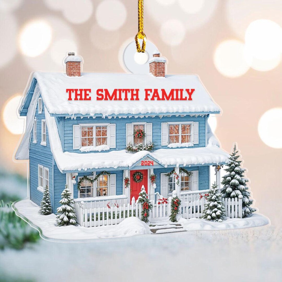 Christmas House Ornament, Personalized New Home Ornament, Family