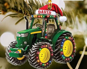 Personalized Tractor Christmas 2d Flat Ornament, Tractor Flat Ornament, Custom Name Tractor Ornament For Tractor Driver, Farmer Christmas
