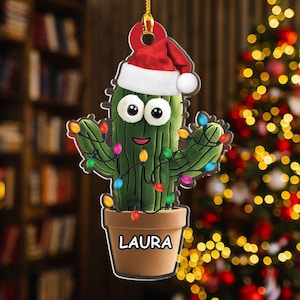 Christmas Cactus Ornament 2d Flat, Personalized Cactus Christmas Ornament, Cactus Lover Gifts, Christmas Tree Decoration, Christmas Ornament