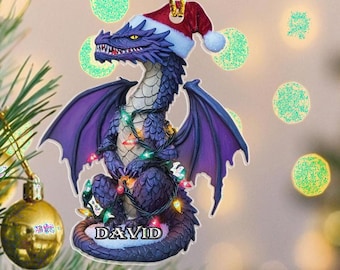 Personalized Dragon Christmas Ornament, Dragon Ornament, Christmas Tree Ornaments, Gift Dragon Lover Dragon, Christmas Tree Decor, 2d Flat