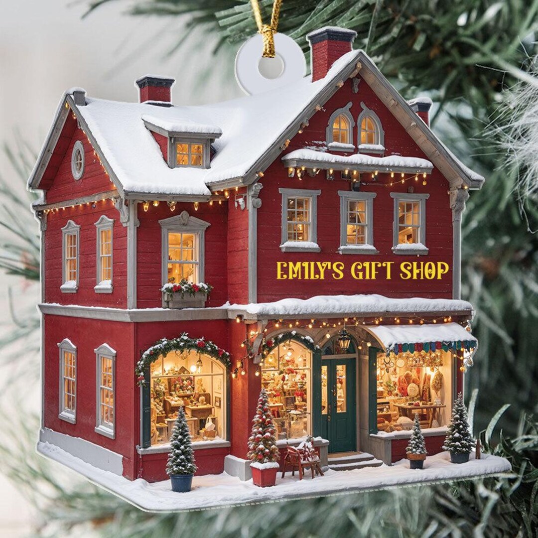 Personalized Christmas Shop Ornament, Gift Shop Name Ornament, Store