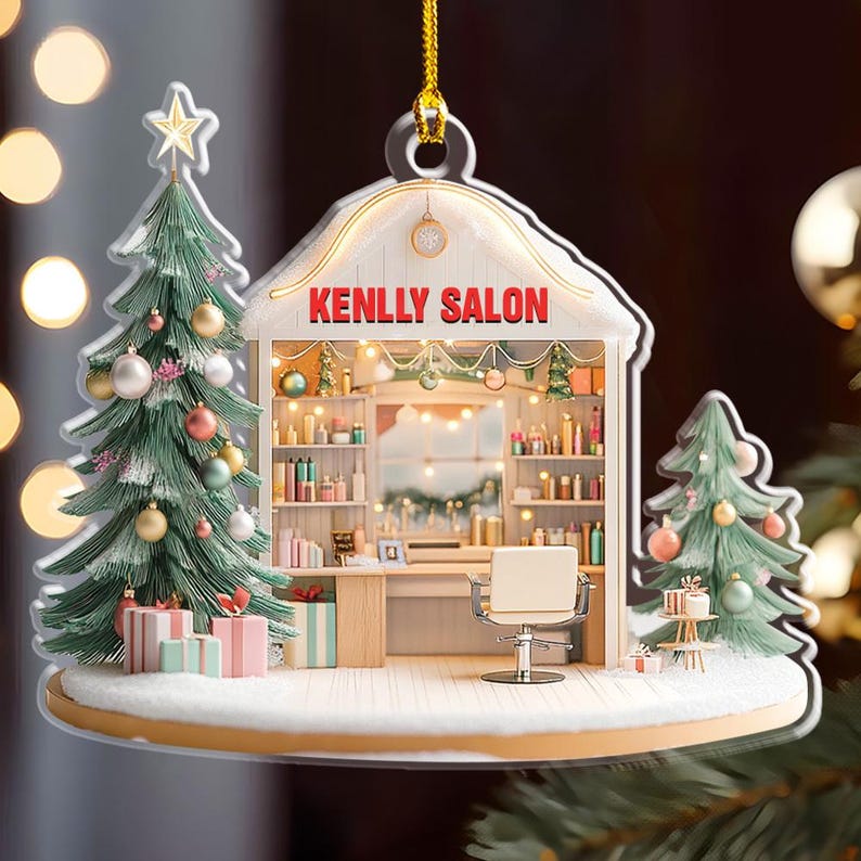Personalized Hair Salon Ornament, Christmas Hair Salon, Custom Brand