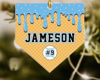 Ice Cream Drip Ornament, Personalized Ice Cream Drip Baseball Ornament, Baseball Drip, Baseball Ornament, Christmas Ornament, Baseball Gifts