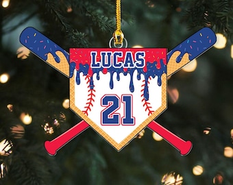 Personalized Ice Cream Drip Baseball Ornament, Ice Cream Drip Ornament, Baseball Drip, Baseball Ornament, Christmas Ornament, Baseball Gifts