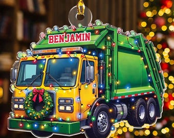 Trash Truck Ornament, Garbage Truck Ornament, Personalized Christmas Ornament, Christmas Gift For Kids, Trash Truck Ornament, 2d Flat