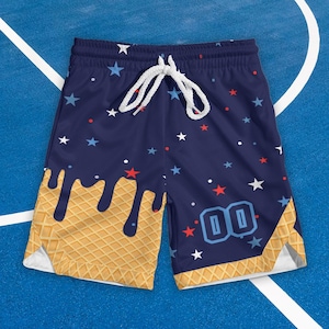 4th Of July Shorts, Patriotic Shorts, Custom Jersey Shorts, Ice Cream Drip Shorts, Youth Drip Baseball Shorts, Ice Cream Drip Shorts Youth