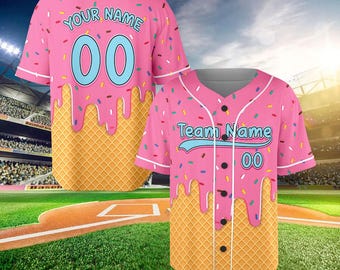 Ice Cream Drip Baseball, Personalized Baseball Jersey, Custom Baseball Jersey, Ice Cream Drip Shirt, Game Day Outfit, Summer Jersey