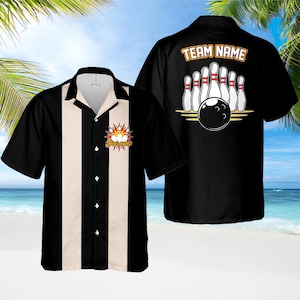 Personalized Retro Bowling Hawaiian Shirt, Custom Name Bowling Button Down Shirt, Bowling Team Shirt, Bowling Lover Gift, Bowling Shirts