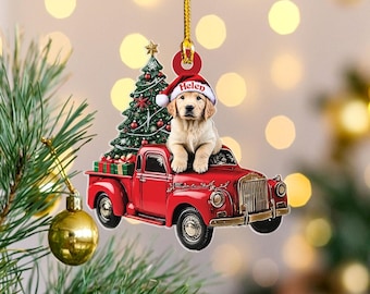 Golden Retriever Puppy Christmas Ornament, Golden Retriever Christmas, Custom Golden Retriever Mom Gift, Dog Christmas Ornament,  2d Flat