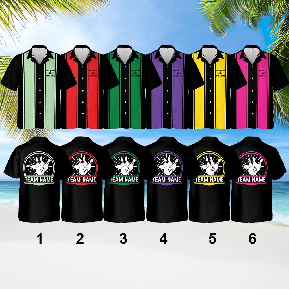 Discover Personalized Retro Bowling Hawaiian Shirt, Custom Bowling Shirts, Bowling Team Shirt, Bowling Shirts, Bowling Hawaiian Shirt, Bowling Tee