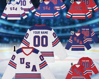 Custom USA Hockey Jersey, Personalized Hockey Jersey, Ice Hockey Shirt Men Woman, Vintage Hockey Jersey, Name Number Logo Hockey Long Sleeve