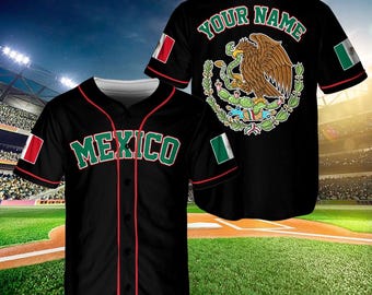 Camiseta de béisbol de México personalizada, camiseta familiar a juego, camiseta con la bandera de México, camiseta de la selección mexicana para adultos y niños, camiseta de béisbol personalizada