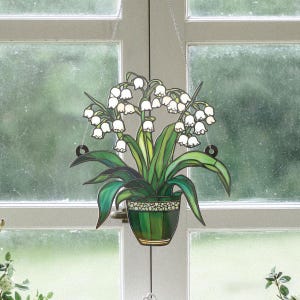 Lily Of Valley Window Hanging Acrylic, Lily Flower Acrylic Ornament, Lily Of Valley Acrylic Window Decor, Lily Flower Stained Glass Printed