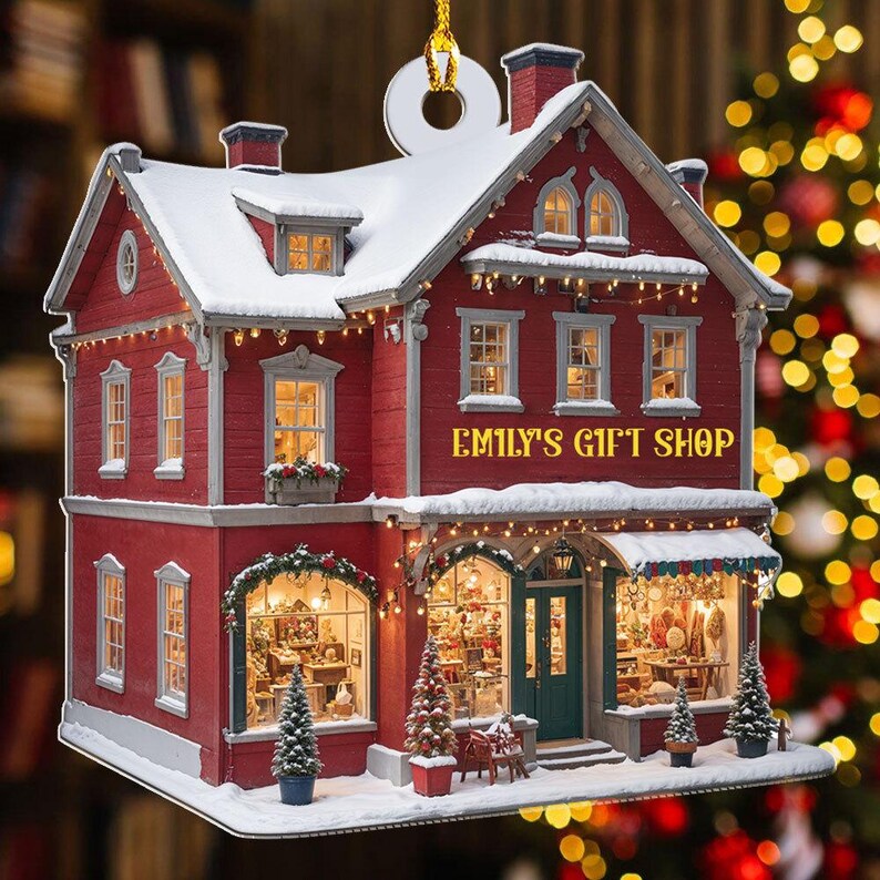Personalized Christmas Shop Ornament, Gift Shop Name Ornament, Store