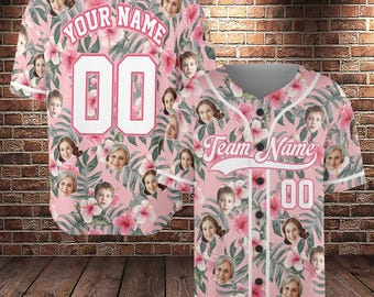 Camiseta de béisbol hawaiana personalizada, camisa hawaiana con cara personalizada, camiseta de béisbol personalizada, camiseta a juego para la familia, camiseta para fiesta en la playa