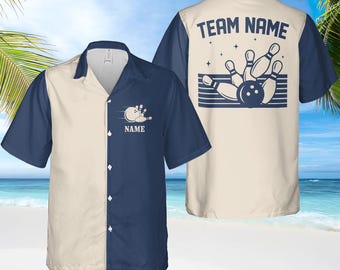 Personalized Retro Bowling Hawaiian Shirt, Custom Name Button Down Shirt, Matching Bowling Team Shirt, Bowler Shirts, Bowling Lover Gift