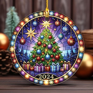 Christmas Tree 2024 Ornament, Christmas Ornaments, Christmas Gift, Ceramic Stained Glass-look Ornament, Holiday Gift Idea, Christmas Trees
