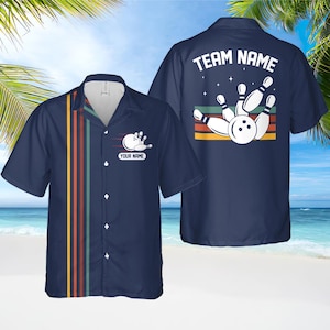 Personalized Retro Bowling Hawaiian Shirt, Custom Name Button Down Shirt, Bowler Shirts, Matching Bowling Team Shirt, Bowling Lover Gifts